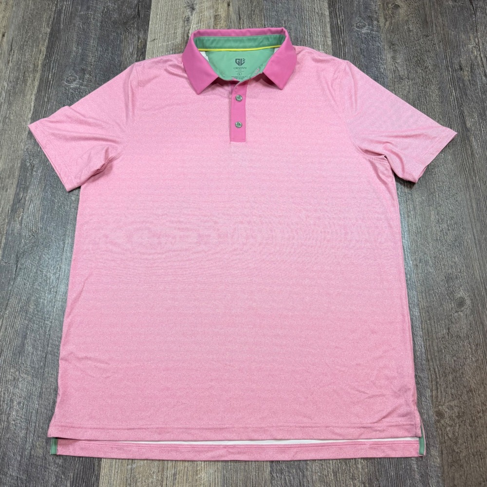 Graham Luxe Therry‎ Mens Large Heathered Pink Green Performance Golf Polo Preppy